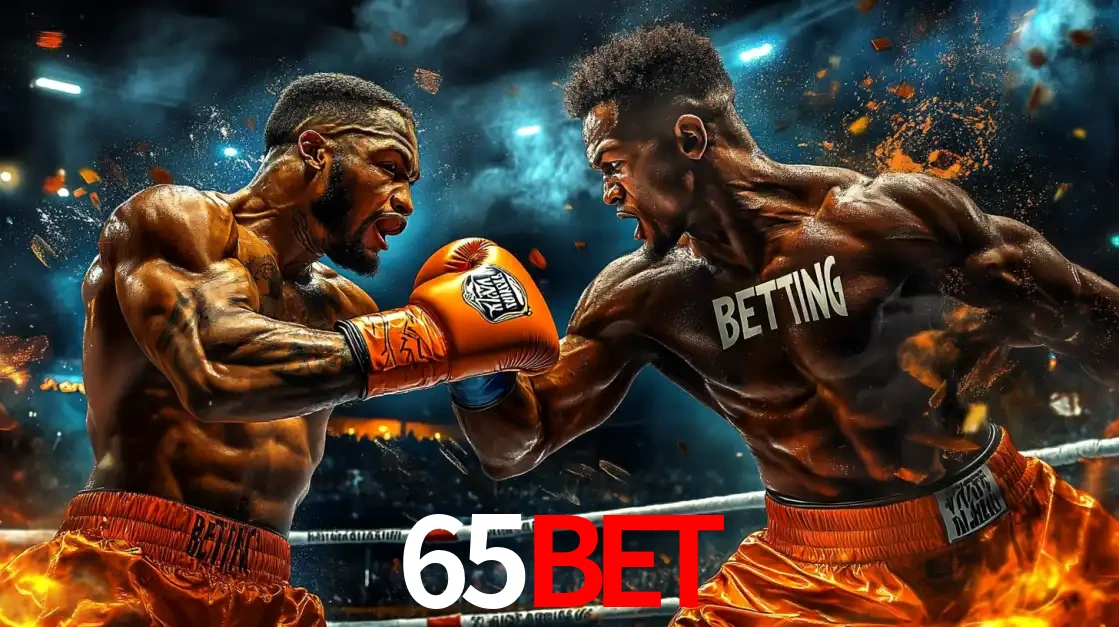 Dois boxeadores em uma luta intensa e explosiva, representando a adrenalina e as oportunidades de apostas em esportes de combate disponíveis na plataforma 65bet.