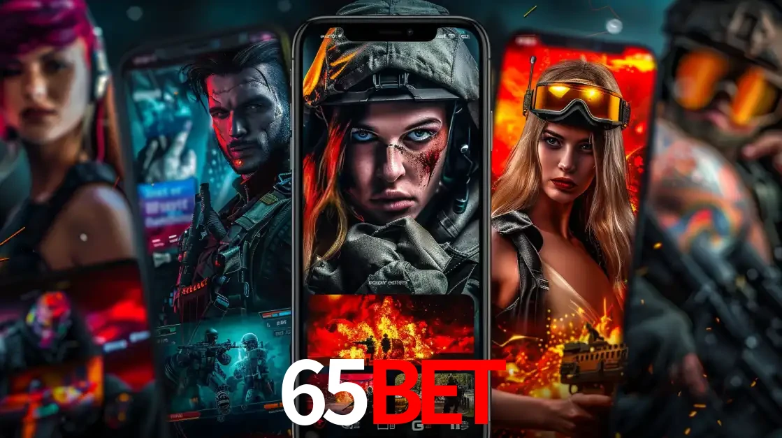 Montagem de telas de celular mostrando diversos personagens, masculinos e femininos, de um jogo de tiro, ilustrando a diversidade de equipes de e-sports para apostar no 65bet.