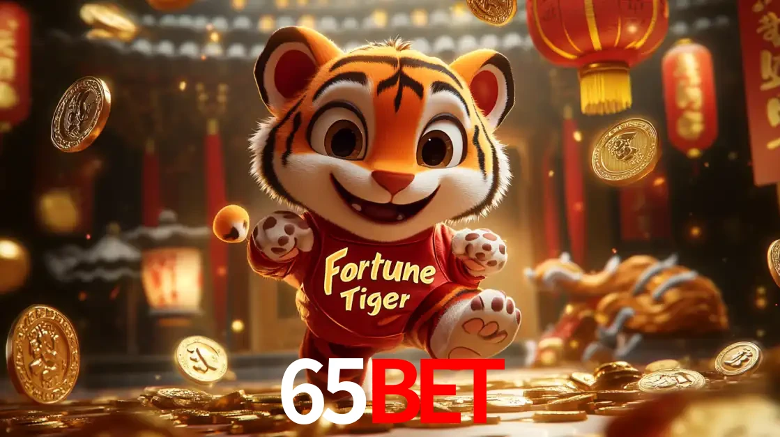 O alegre personagem do Fortune Tiger correndo sobre um caminho de moedas de ouro, simbolizando os grandes prêmios e a diversão do popular jogo de slot do 65bet.