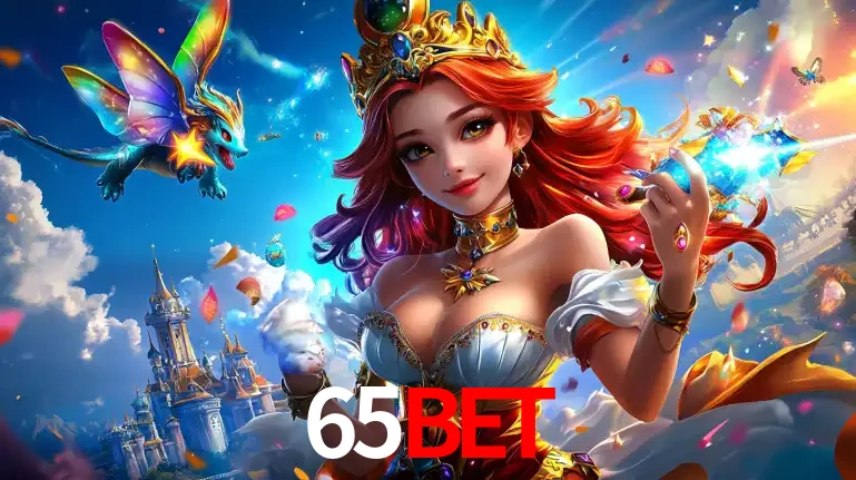 A princesa de um reino de fantasia mágico, com seu pequeno dragão, apresentando um mundo de prêmios encantados nos jogos de caça-níqueis do cassino 65bet.